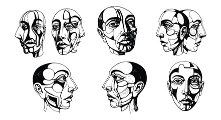 Vector art of abstract face illustrations, showcasing unique and artistic interpretations of human visage