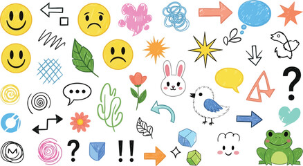 Vector art of collection of handdrawn doodle icons and symbols