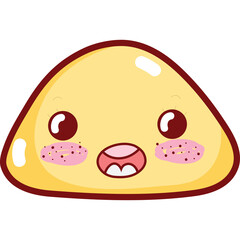 Fototapeta premium Happy Yellow Blob Character with Blush Cheeks Open Mouth and Wide Eyes on Transparent Background Cartoon Style