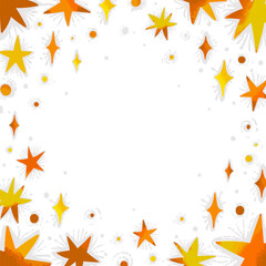 Magic vector hand drawn template with colorful stars and crystals. Holiday design with place for text for flyer, promotion, advertise, greeting card, invitation, mailing