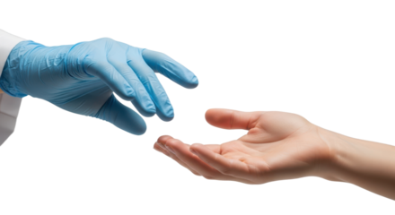 Medical professional reaching out to assist patient with outstretched hands