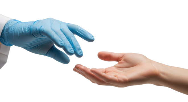 Medical professional reaching out to assist patient with outstretched hands