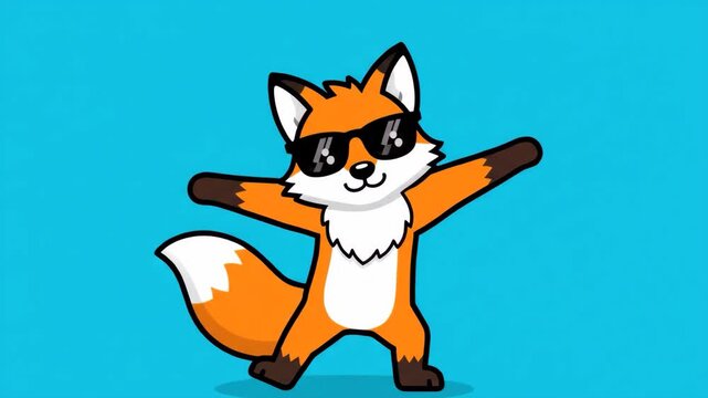 Cool Fox Dabbing Stylish Orange Cartoon on Azure.