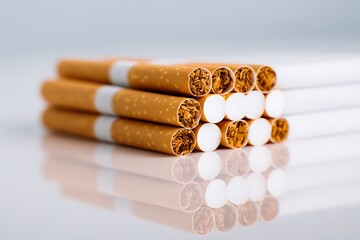 A pile of cigarettes on a white surface, offering a reflective take on health or lifestyle-related themes.