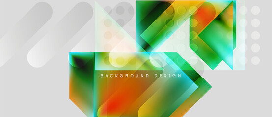 Abstract vibrant design. Geometric shapes overlap, creating colorful gradients. Modern background with smooth transitions, light effects.