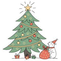 christmas tree with snowman and gifts