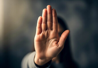 Person showing open hand gesture in a blurred background  