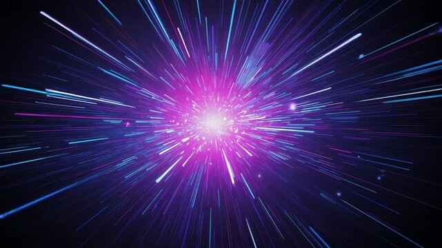 Frame1 initiating central core emitting neon rays outward in space tunnel, simulating warp effect