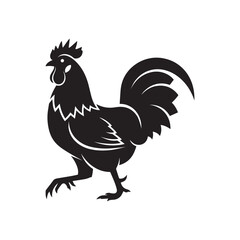 Vector art of black silhouette of a rooster walking