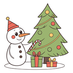 snowman and christmas tree