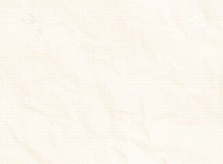 Beige wrinkled mesh paper with soft folds and delicate texture. Ideal for scrapbooking album pages, notebook covers and artistic packaging. Background of crumpled checkered fabric.