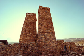 Al baha city ,Aseer Province , Saudi Arabia - September 12, 2022: beautiful historical stone building at Al Malad castle
