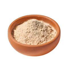 Clay pot filled with light brown powder isolated on transparent background
