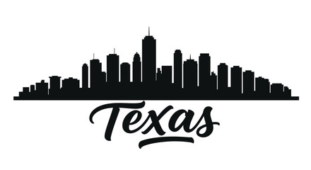 Fototapeta premium Texas City Skyline Silhouette Panoramic View with Modern Skyscrapers Black Vector Illustration