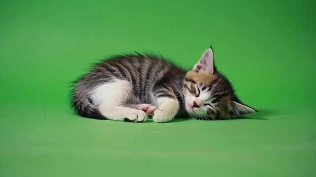 katzenbaby, katze, niedlich, chroma key, greenscreen, Niedliches Katzenjunges auf gr&uuml;nem Chroma Key Hintergrund &ndash; isoliertes Greenscreen Video