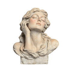 Obraz premium Bust of a beautiful woman isolated on transparent background with her eyes closed and hand on her face