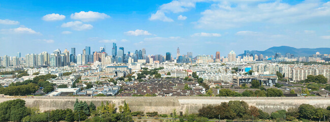 The Great Bao 'en Temple - Excavation of its ruins, Glazed Pagoda, and a distant view of Nanjing City （Great Bao'en Monastery）
