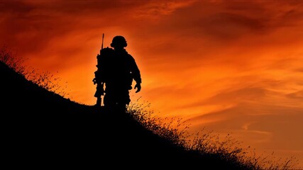 Double exposure Silhouette of Soldier on the United States flag in sunset for Veterans Day is an official USA public holiday background - Powered by Adobe