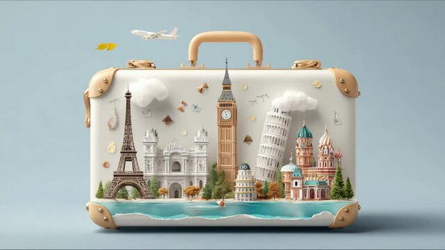 Travel. concept. a suitcase with sights of different countries