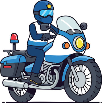 Pixel Art Police Officer Riding A Motorcycle With Blue And White Color Scheme And Flashing Lights