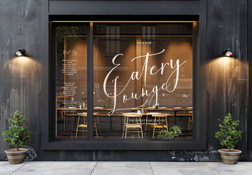 Chic Urban Eatery Exterior Window Mockup PSD