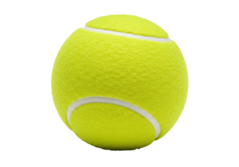 Bright yellow tennis ball PNG isolated on transparent background, sports equipment for recreation and competitive play
