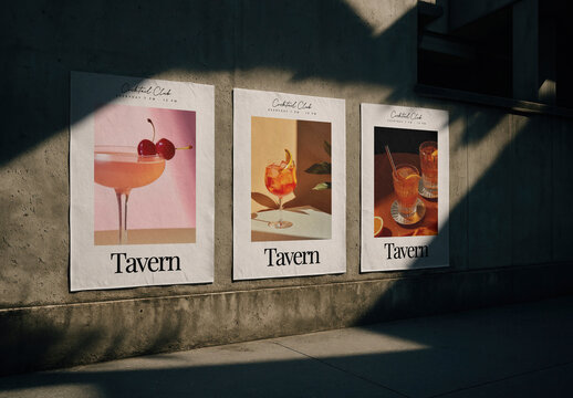 Elegant Cocktail Posters Mockup PSD