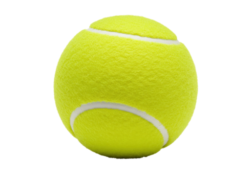 Bright yellow tennis ball PNG isolated on transparent background, sports equipment for recreation and competitive play