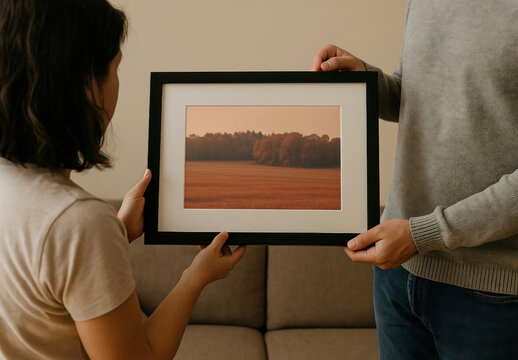 Framed Autumn Landscape Photograph Mockup PSD