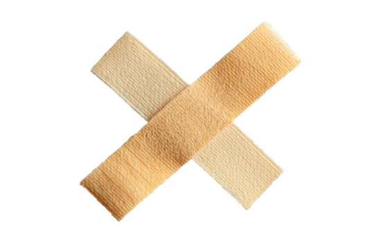 Two bandages crossed forming isolated on transparent background. Band Aid bandage isolated white background.