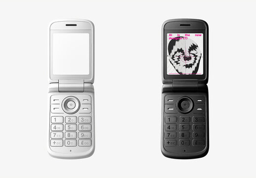 Retro Flip Phones With Screen Mockups PSD