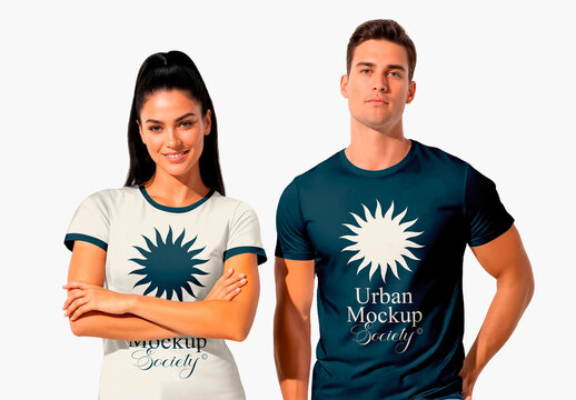 Man and Woman Wering T-Shirt Mockup