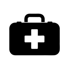 Obraz premium Black silhouette of a first aid kit box with cross symbol