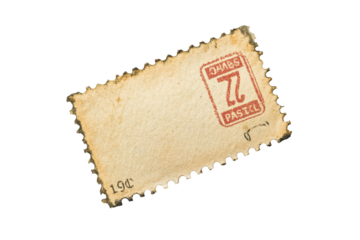 Vintage postage stamp with cancellation mark isolated on transparent background. Blank postage stamp clean postage stamp isolated on white background.