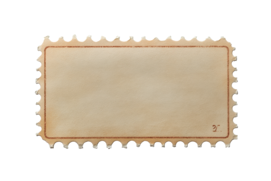 Blank vintage postage stamp with perforated edges isolated on transparent background. Blank postage stamp clean postage stamp isolated on white background.