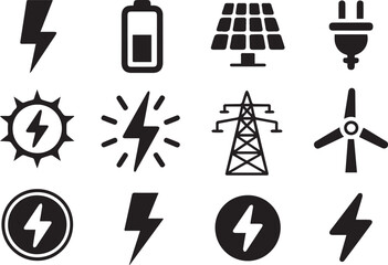Collection of electricity and energy related icons for design projects