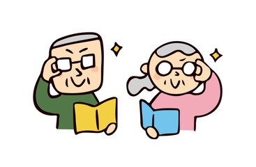 博識なシニア2人のイラスト