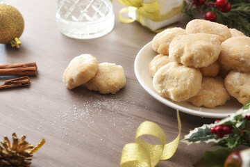 Homemade anise cookies with cinnamon and sugar elevated view.