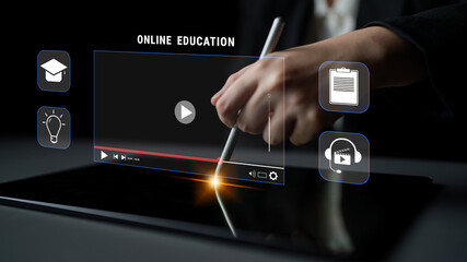 An online education and e-learning platform for distance learning. A concept of video courses, virtual classrooms, and digital study resources. Motif
