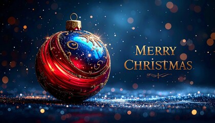 Elegant Christmas ornament with gold glitter on dark bokeh background