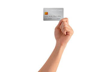 A hand holding a credit card isolated.