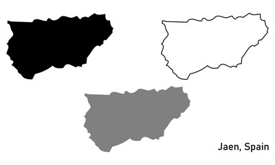 Fototapeta premium Map of Jaen, a province in Spain. Map with various styles of outlines, black and gray.