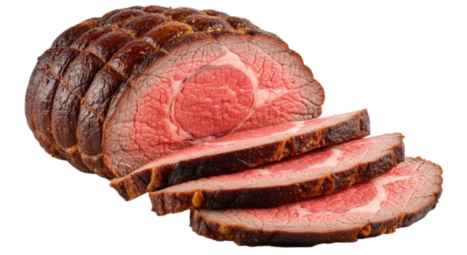 Sliced roast beef with transparent background cutout png