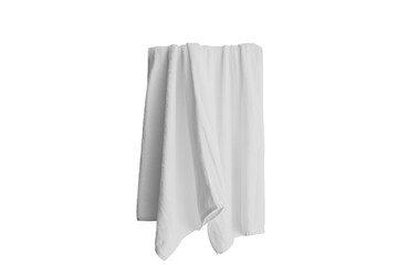 White towel hanging isolated on transparent background. White towel hanging on a silver towel rack isolated on white background.