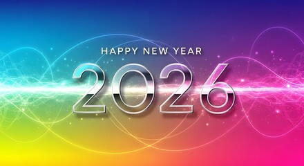 Vibrant 2026 Celebration A Colorful New Year's Greeting with Modern Design and Dynamic Effects