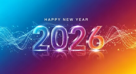 Happy New Year 2026 A Vibrant and Dynamic Celebration Greeting with Abstract Wave Forms