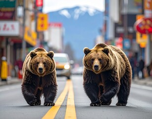 街の中を歩く熊