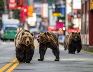 街の中を歩く熊