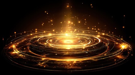 Black background with golden glowing particle vortex: Dynamic Light Trails Crafting Luxurious Visual Impact