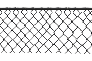 Close up of a chain link fence pattern isolated on transparent background. Chain link fence isolated on white background.